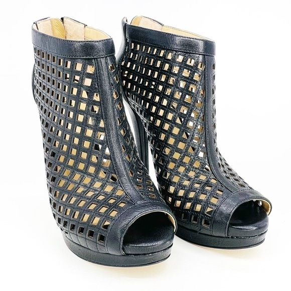 MICHAEL Michael Kors Caged Heels Black Leather Bootie Platform Peep Toe Size 8 - Picture 11 of 11